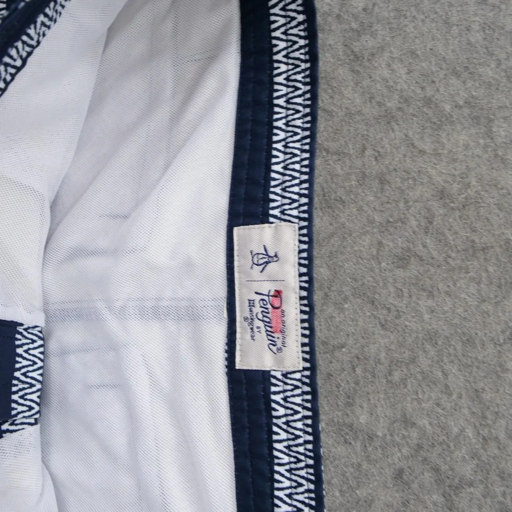 Original Penguin Shorts  Mens Medium Blue White Swim Trunks Geometric Striped